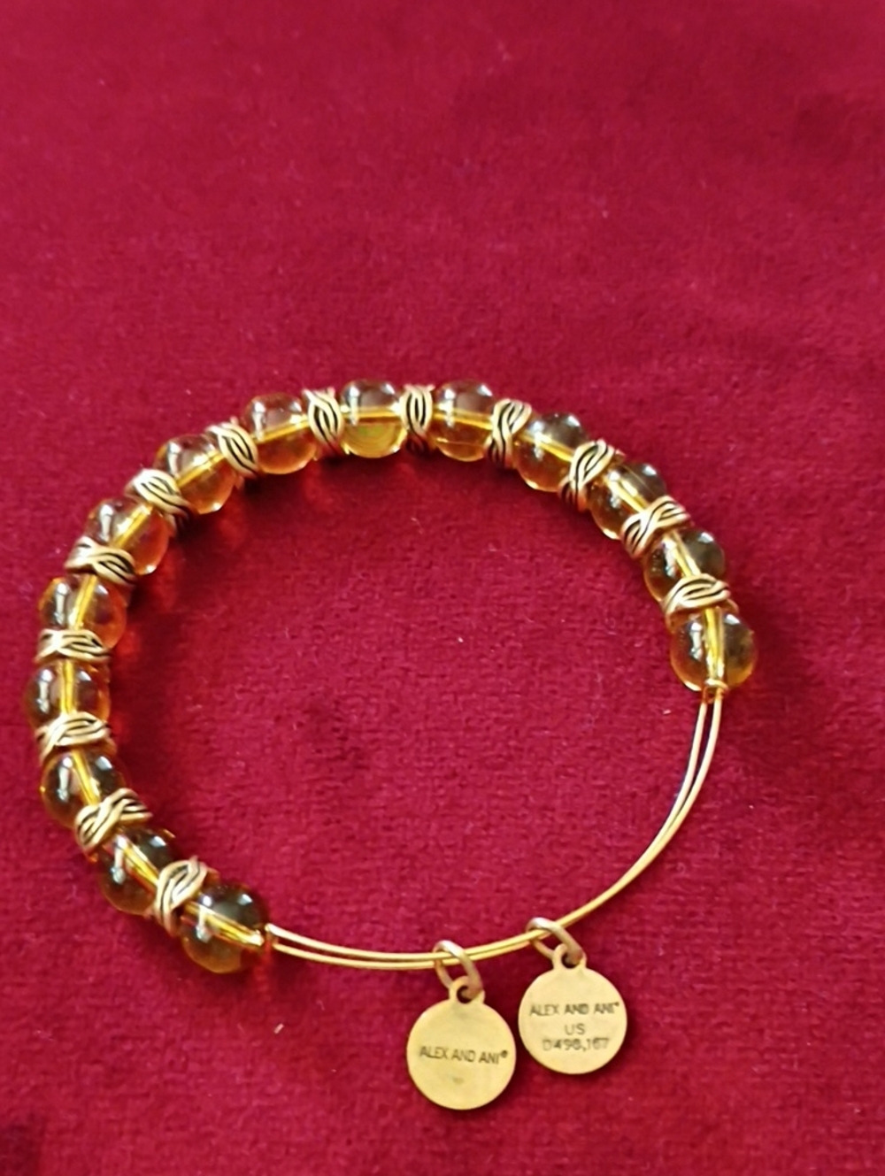 Alex and Ani Gold and Amber Glass Bead Bangle
